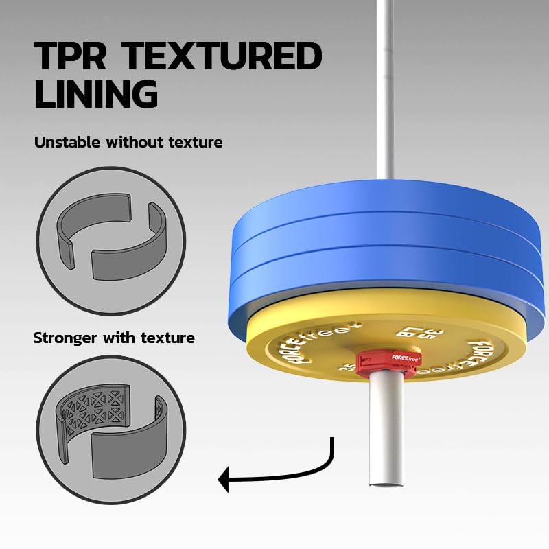 Forcefree+ No-Mag Red Quick Release Barbell Collars – Slim, Secure Fit for 2-Inch Olympic Bars