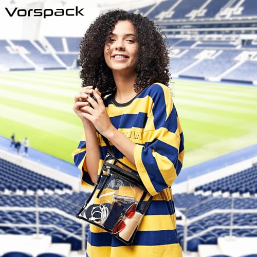 Stadium Approved Clear Crossbody Bag - Durable TPU Purse for Concerts - Black