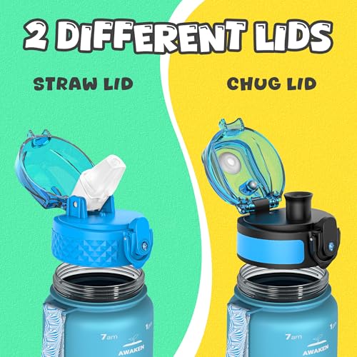 OLDLEY Kids Water Bottle 17 Oz with Blue Straw & Chug Lids, Leakproof BPA-Free Tritan