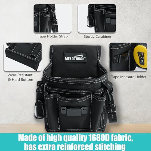 MELOTOUGH Electrician Tool Pouch with Belt Clip, 2 Inch Heavy Duty Work Belt Set for Men, Utility 13 Pockets Tool Pouch for Contractors & Roofing, Adjustable Carpenter Organizer Set