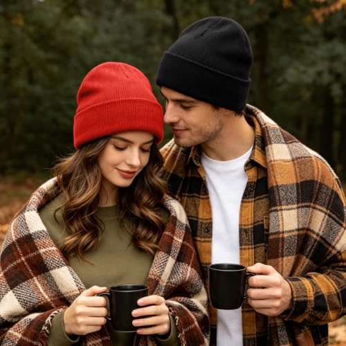 Knit Beanie Hat for Men & Women - Black Classic Fisherman Cap
