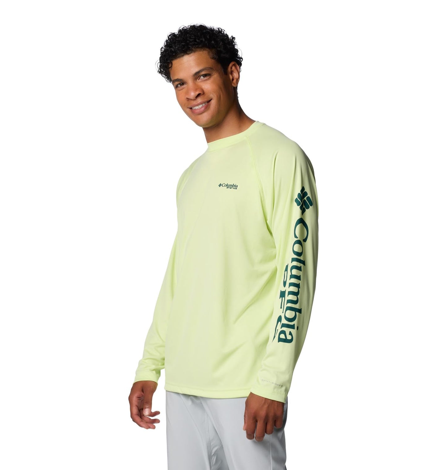 Columbia Men's Terminal Tackle Long Sleeve Shirt, Spring Yellow/Midnight Teal Logo, 3X Big