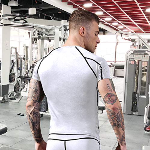 Men's Compression Shirt - Short Sleeve Baselayer Top - Large, White