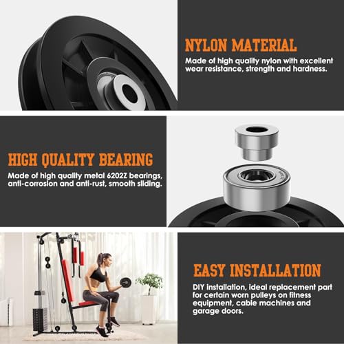 Anobeyi 90mm Nylon Bearing Gym Pulley Wheel – Replacement Cable Machine Part, Black-1pc