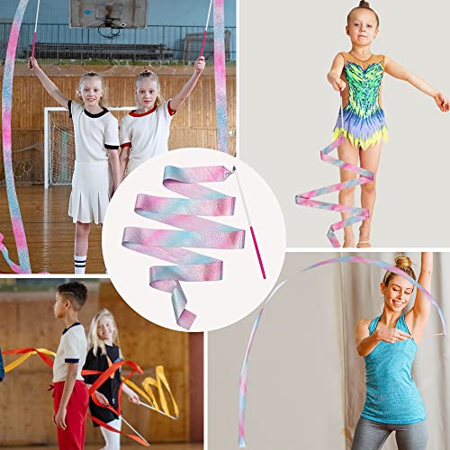 Sparkling Dance Ribbons Set - 4 Pcs Pink Twirling Streamers for Kids & Adults