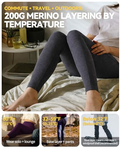 Merino Protect Women's Medium Black 200g Merino Wool Thermal Leggings for Hiking & Skiing