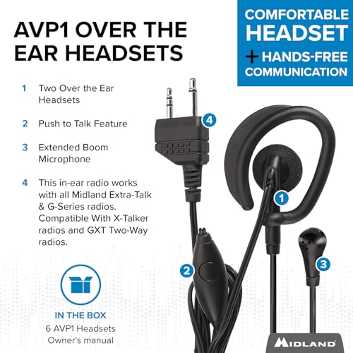 Midland VOX Hands-Free Microphone Headsets for Two-Way Radios - 6 Pack