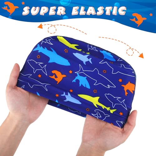 Kids Swim Caps - Polyester Dolphin & Shark Designs, One Size