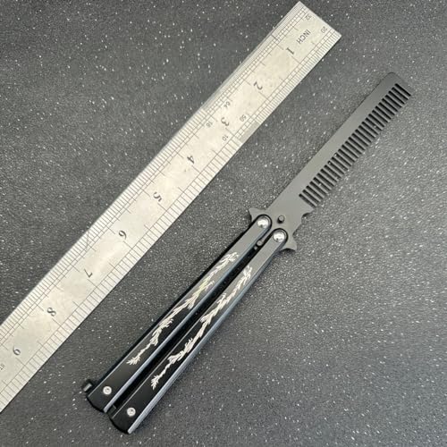 Funtuan Stainless Steel Butterfly Knife Trainer Comb Practice Tool Black
