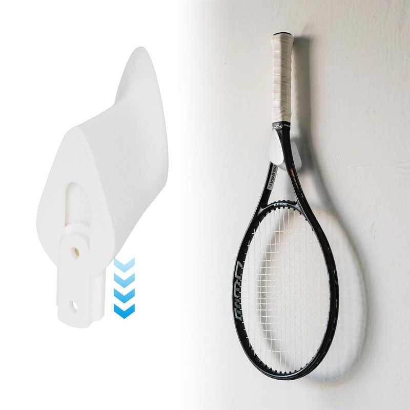 Zynoro Hidden Mounting Holder for Single Tennis Racket – 2 Pack White Wall Mount Hook with Simple and Stylish Appearance, Wall Mounted Racket Rack for Garage, Sports Equipment Organizer