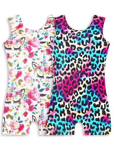 Snowheart Girls' Sleeveless Sparkly Gymnastics Leotards 3-4T Green White 2-Pack