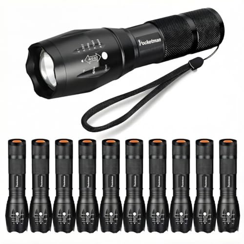 Pocketman Super Bright LED Tactical Flashlight 5 Modes Water Resistant Portable Torch