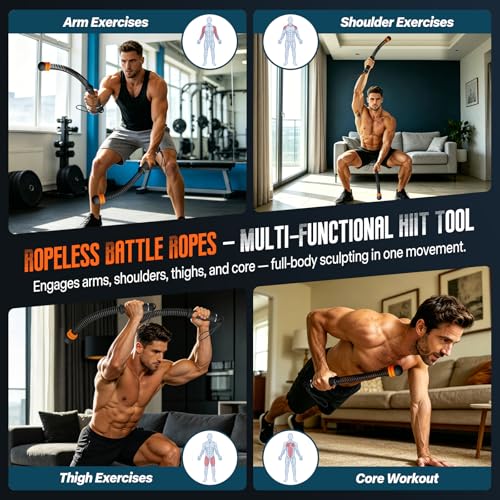 Cordless Weighted Battle Ropes – Adjustable Resistance for Home Gym - Black