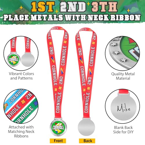 Cornhole Award Medals Set - Gold, Silver, Bronze with Ribbon