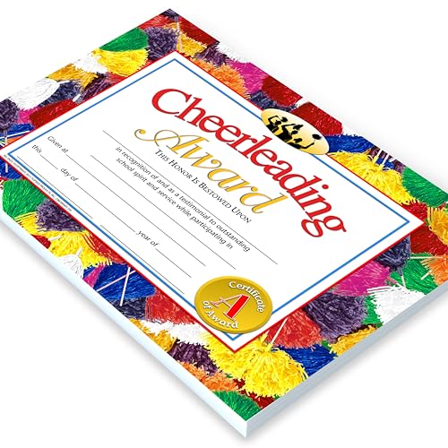 Cheerleading Award Certificates - Customizable 30 Pack with Pom-Pom Design