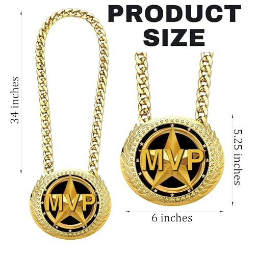 Gold MVP Medal Trophy Necklace - 6" Turnover Chain for Sports