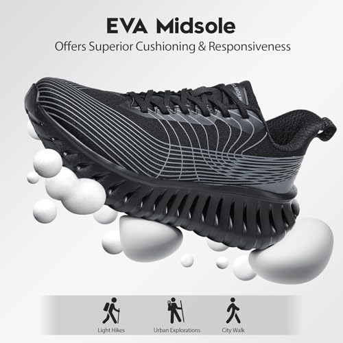 GSLMOLN Men's Black Breathable Lightweight Walking Sneakers 9.5 - Casual Gym Shoes