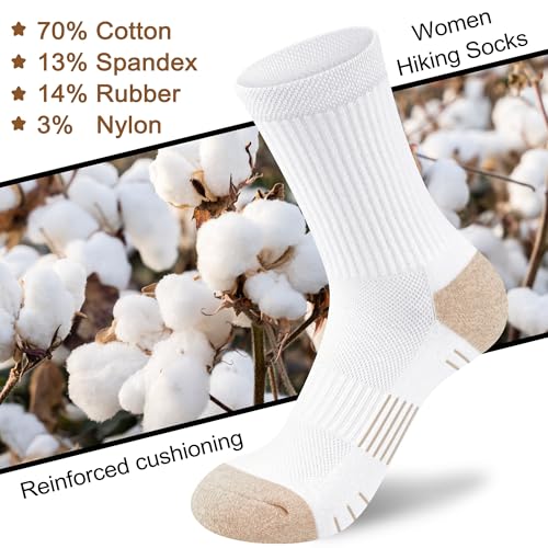 Women Athletic Crew Socks 3-5 Pairs Cushioned Running Hiking White Assorted 8-10 Size