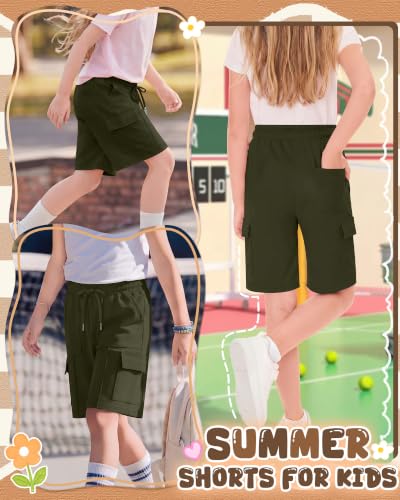 Girls Cargo Bermuda Shorts - Army Green, 9-10 Years