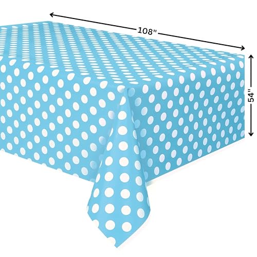 Powder Blue Dots Rectangular Plastic Table Cover - Light Blue, 54" x 108"
