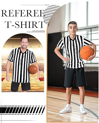 4 Sets Soccer Referee Costume Shirt & Whistle - Adult Large