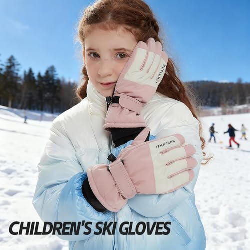 Kids Waterproof Winter Ski Gloves - Pink, Ages 8-14, Women XS-S