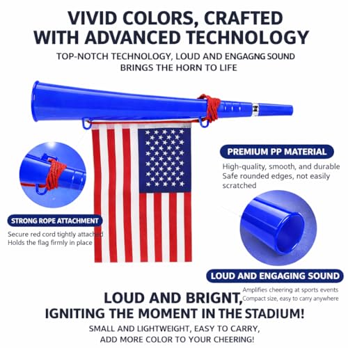 3-Pack USA Flag Cheering Horns - Loud Plastic Noise Makers
