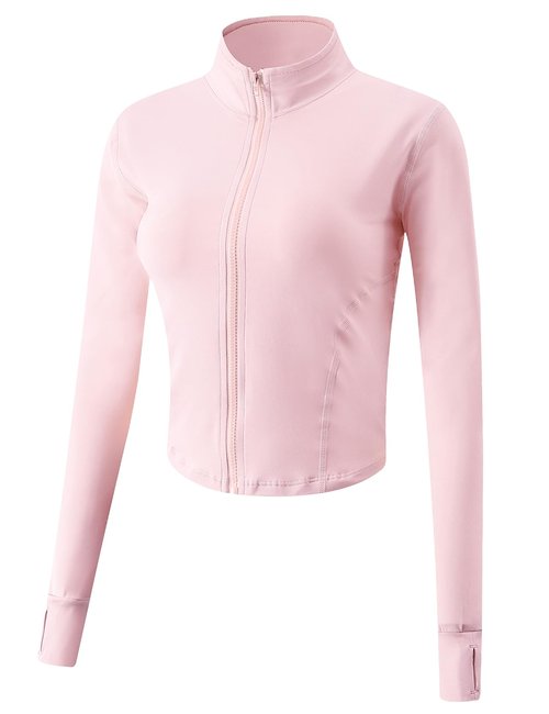 Gihuo Women's Athletic Full Zip Lightweight Workout Jacket with Thumb Holes (US, Alpha, Medium, Regular, Regular, Pink)
