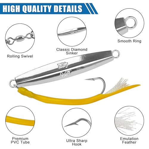 Diamond Jig Saltwater Fishing Lure with Tube Tail - 1 oz Yellow