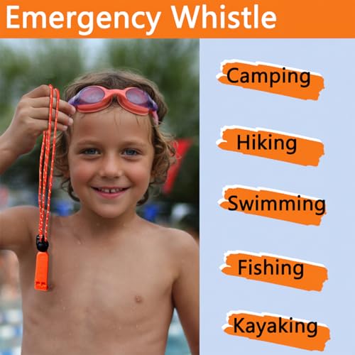 Emergency Survival Whistle with Reflective Lanyard - 120dB, 5 Pack - Orange