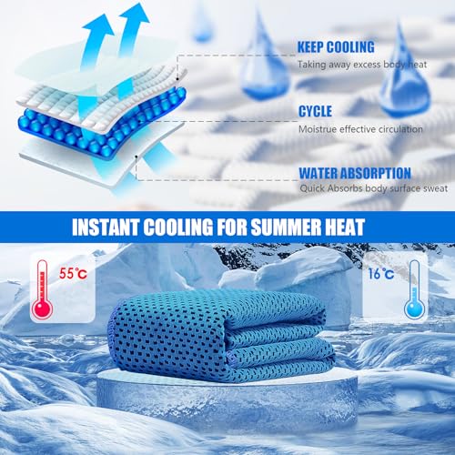 Cooling Towels 4 Pack - Light Blue, Dark Blue, Rose Red, Green - Soft Microfiber for Gym, Yoga, Running & Sports
