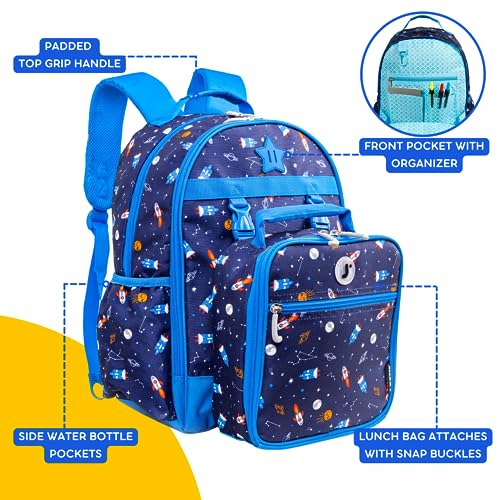J World Kids Backpack & Lunch Box Set - Multicolor Spaceship Design, For Ages 4-12