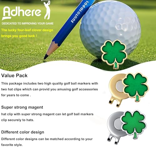 Personalized Golf Ball Markers with Magnetic Hat Clips - Gold+Silver Four-Leaf Clover