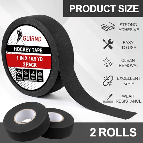 Hockey Tape - 2 Rolls Strong Adhesive Goon Tape, Black 1 Inch x 49.5 FT