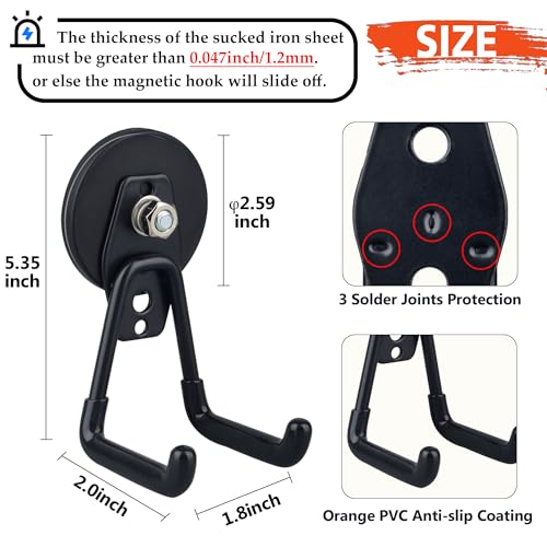 ULIBERMAGNET Heavy Duty Magnetic Garage Hooks,4 Pack Strong Large Magnet Hook for Power Drill,Garden Tools,Hose,Pegboard,Garage, Workshop,Magnetic Storage Hooks for Indoor Outdoor Hanging(Black)
