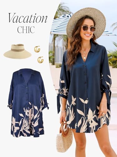 CUPSHE Women’s Mini Summer Dress Cover Up Blue Floral Large | Beach Dress Top