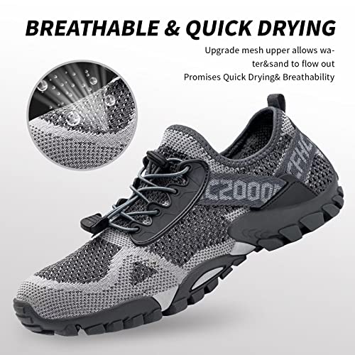 SOBASO Water Shoes Women Men Quick Dry Aqua Shoes for Water Sports Hiking Travel - Gray, Size 11 Women / 9.5 Men