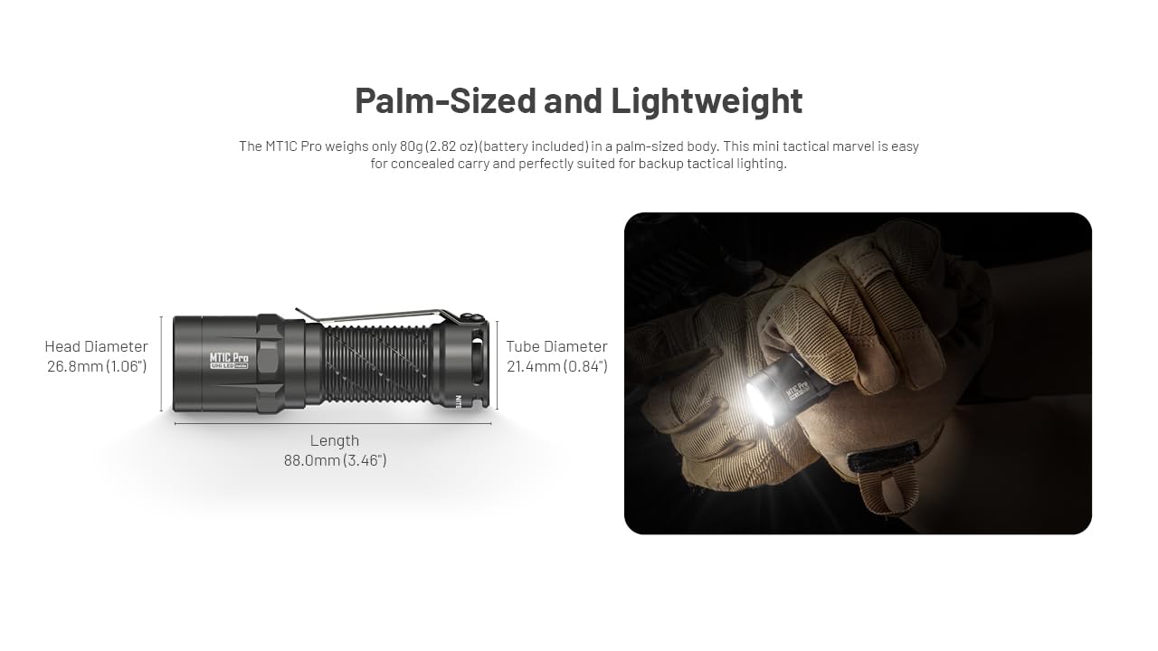 Nitecore MT1C Pro EDC Flashlight, 1000 Lumen USB-C Rechargeable Small Compact Bright Designed for Everyday Carry