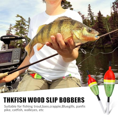 THKFISH Red/Green Mixed 6PCS Slip Bobbers - Balsa Wood Fishing Floats for Crappie Bluegill Trout