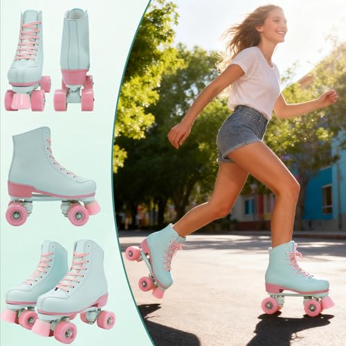 Jessie Pink & Green Light-Up Roller Skates for Women & Girls Size 42/9