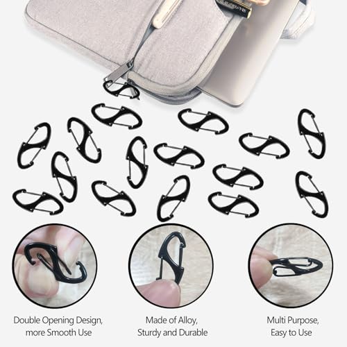 Mini Carabiner Backpack Zipper Locks - 24pcs Black Anti-Theft Clips