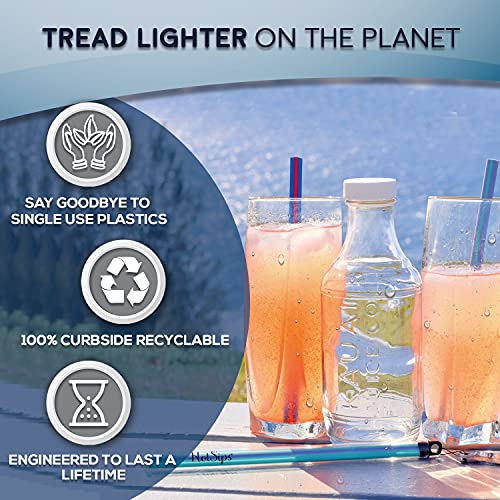 HotSips Reusable Straw Set with Case - Pink w/Aqua Stripe, 4-Straw (2 small & 2 medium), BPA-Free, Oval Design