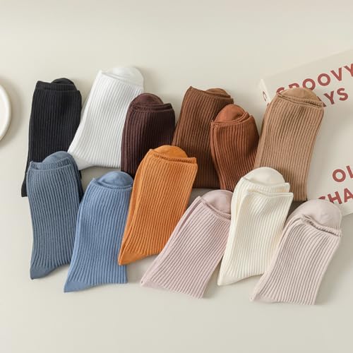 Flydo 6 Pairs Crew Socks for Women Cute White Cotton Casual Soft