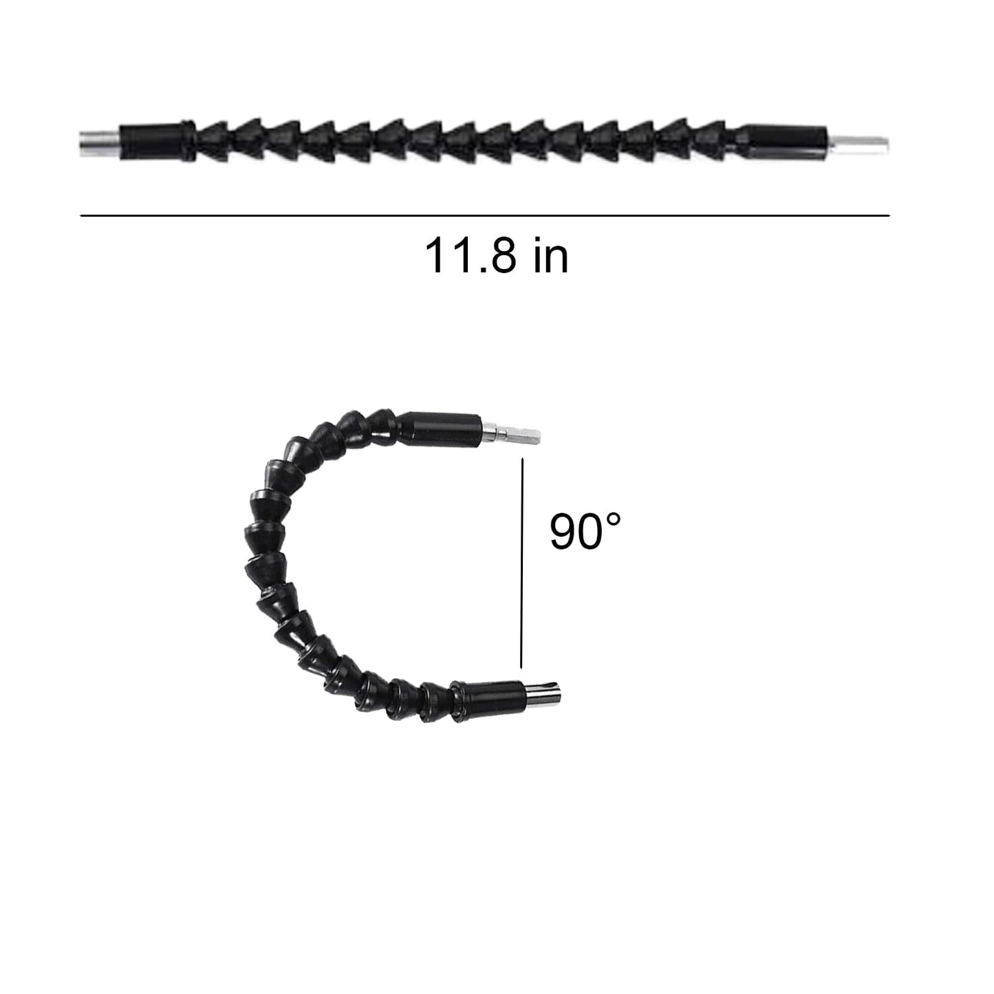 17-Pieces Flexible Drill Bit Extension Set with 3 rotatable socket adapters, 2 hex shank 105° right angle drill attachments, 10 short screwdriver bits, and a 90° angled bit with a flexible extension