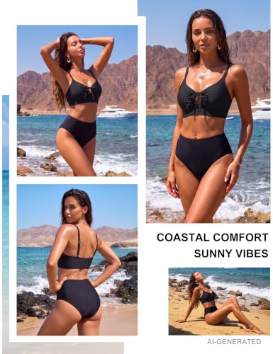 BMJL Women's Large Black Tie Front Cutout Bikini Top - Sexy Swimwear