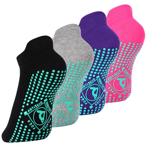 Non-Slip Grip Socks for Women - 4 Pack Yoga Barre Ballet