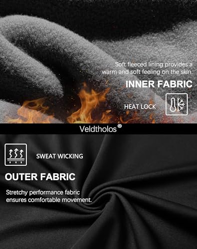 Veldtholos 5 Pack Men’s Thermal Compression Pants with Fleece Lined – Black (3 Black + 2 Black/Gray) Medium