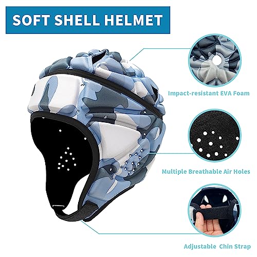 MK MOSSE KARNE Camouflage Soft Flag Football Helmet 7v7 Rugby Padded Headgear for Youth Kids