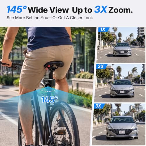 FEISIKE Bike Mirror Camera with 4.3'' Display, 145° Wide-Angle, 3X Zoom, Night Vision – Rear View Monitor for Cycling