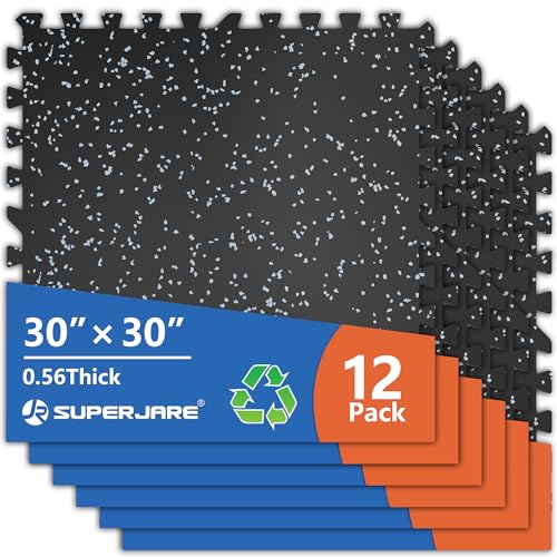 Exercise Equipment Mats - 12 Tiles (75 Sq Ft) Black/Grey